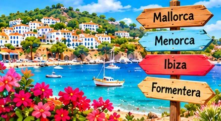 Signpost to Mallorca, Menorca, Ibiza and Formentera