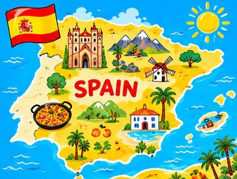 Colourful map of Spain