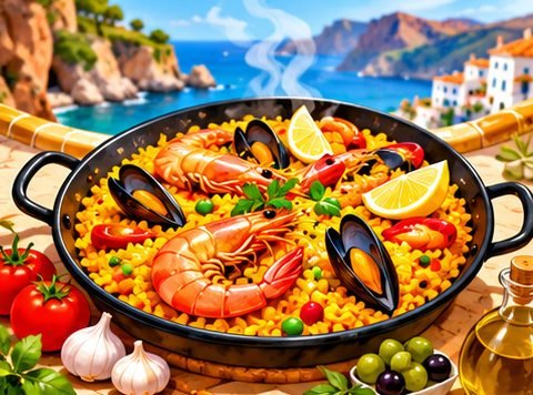 A big pan of paella